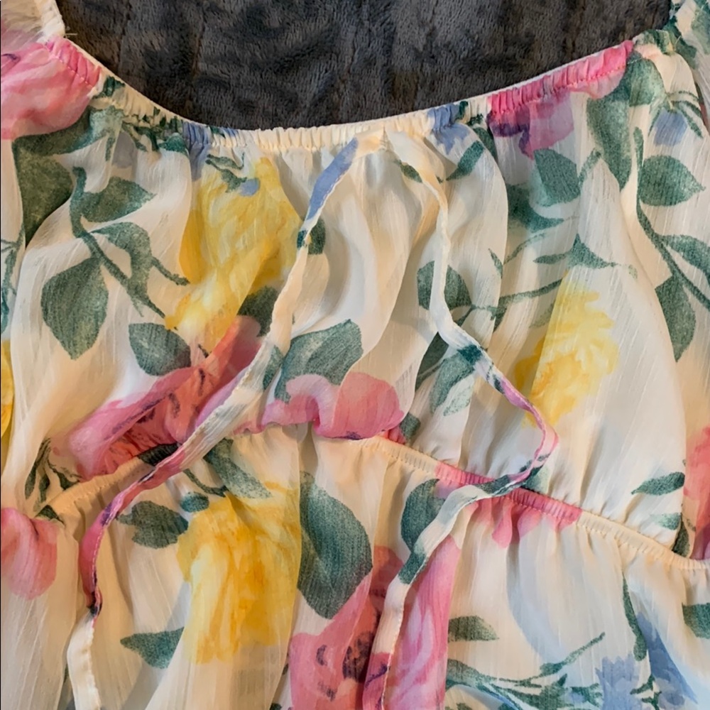 Forever 21 Yellow and Pink Ruffled Crop Blouse - Picture 7 of 7